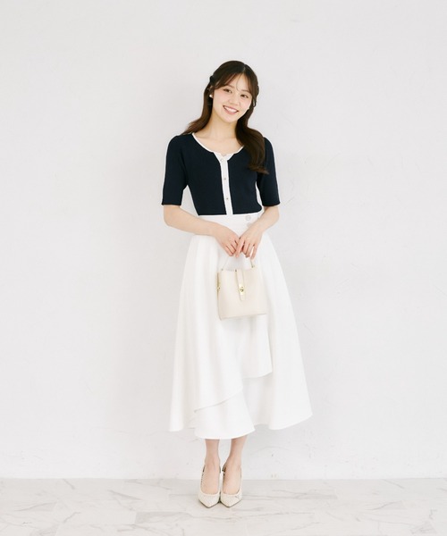 tocco closet(トッコ クローゼット)の「【ZOZO限定】接触冷感ヘンリーネック配色半袖リブニットトップス(Tシャツ/カットソー・レディース・オフホワイト/その他/ネイビー/その他1・M)」の8枚目の写真