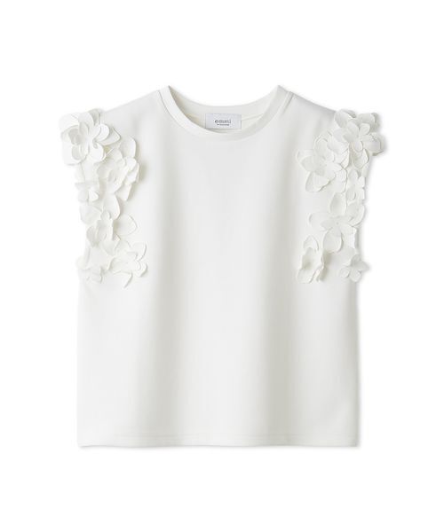 emmi(エミ)の「フラワーモチーフTシャツ/接触冷感(Tシャツ/カットソー・レディース・ブラック/ホワイト・F)」の1枚目の写真