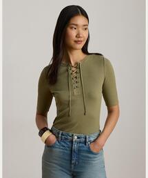LAUREN RALPH LAUREN | レースアップ リブ エルボースリーブ Tシャツ(Tシャツ/カットソー)