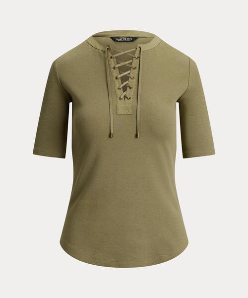 LAUREN RALPH LAUREN（ローレン ラルフ ローレン）の「レースアップ リブ エルボースリーブ Tシャツ（Tシャツ/カットソー・レディース・グリーン系2・L/M/S/XS）」の8枚目の写真