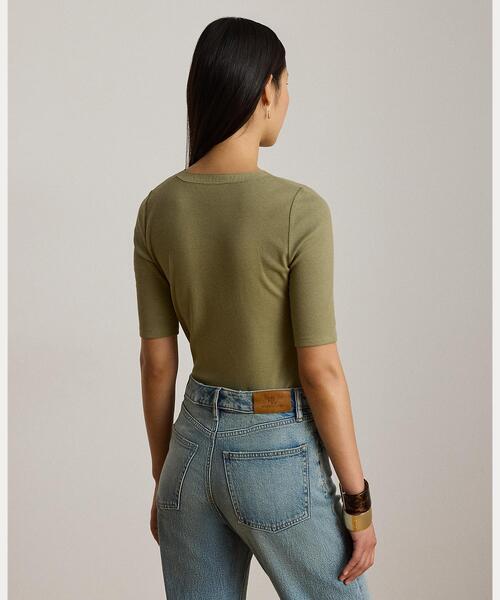 LAUREN RALPH LAUREN（ローレン ラルフ ローレン）の「レースアップ リブ エルボースリーブ Tシャツ（Tシャツ/カットソー・レディース・グリーン系2・L/M/S/XS）」の6枚目の写真