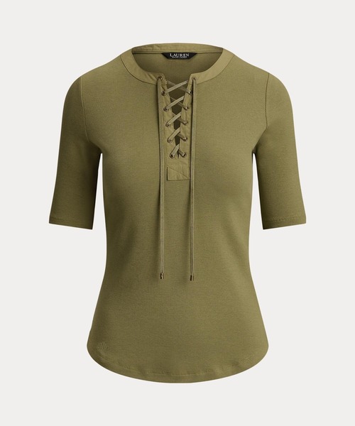 LAUREN RALPH LAUREN(ローレン ラルフ ローレン)の「レースアップ リブ エルボースリーブ Tシャツ(Tシャツ/カットソー・レディース・グリーン系2・L/M/S/XS)」の8枚目の写真