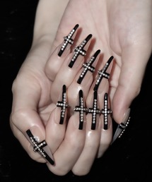 me+em select（ミームセレクト）の「シルバーストーンクロスラインブラックシアースティレットネイルチップ／silverstone cross line black sheer stiletto nail tips（ネイルシール/ネイルチップ）」