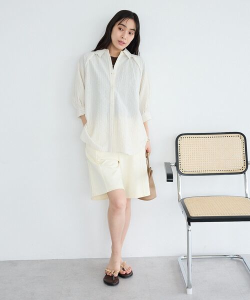 CRAFT STANDARD BOUTIQUE（クラフトスタンダードブティック）の「ストライプラグランタックシャツ（シャツ/ブラウス・レディース・アイボリー/サックスブルー・FREE）」の18枚目の写真