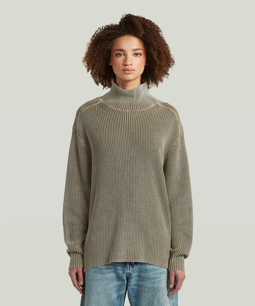 G-STAR(ジースター)の「Washed Turtle Knit/ウォッシュド加工コットンニットタートルネックセーター(ニット/セーター・レディース・ベージュ系その他/ダークブラック・X-SMALL/SMALL)」の1枚目の写真
