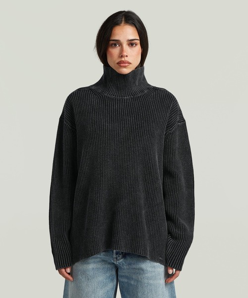 G-STAR(ジースター)の「Washed Turtle Knit/ウォッシュド加工コットンニットタートルネックセーター(ニット/セーター・レディース・ベージュ系その他/ダークブラック・X-SMALL/SMALL)」の2枚目の写真