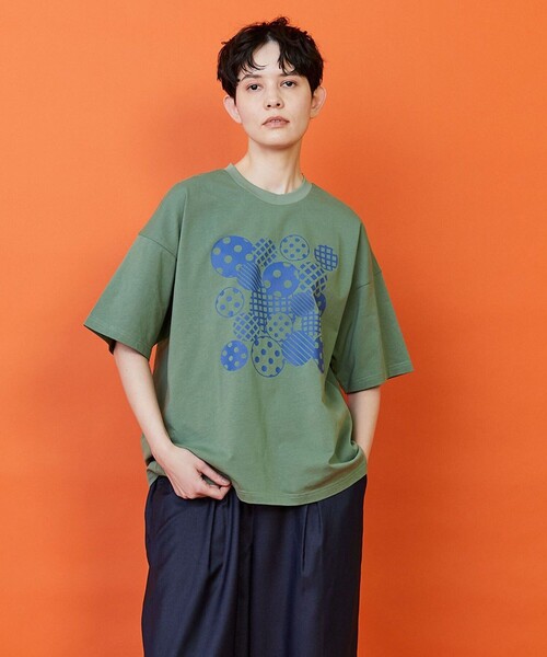 FRAPBOIS(フラボア)の「フォームドットTシャツ(Tシャツ/カットソー・レディース・ホワイト/グリーン・1/2)」の2枚目の写真