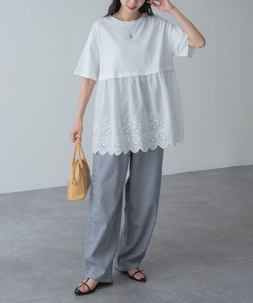 refinedworks(リファインドワークス)の「【refinedworks】1枚で主役を張る、レース ドッキング チュニック(Tシャツ/カットソー・レディース・ネイビー/ホワイト・FREE)」の11枚目の写真