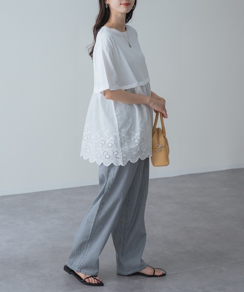 refinedworks(リファインドワークス)の「【refinedworks】1枚で主役を張る、レース ドッキング チュニック(Tシャツ/カットソー・レディース・ネイビー/ホワイト・FREE)」の13枚目の写真