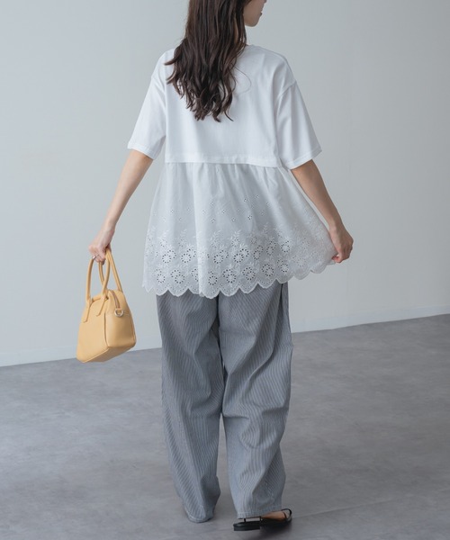 refinedworks(リファインドワークス)の「【refinedworks】1枚で主役を張る、レース ドッキング チュニック(Tシャツ/カットソー・レディース・ネイビー/ホワイト・FREE)」の14枚目の写真