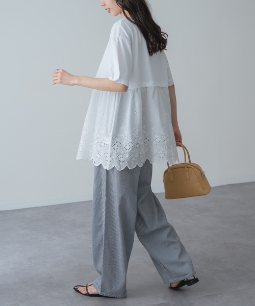 refinedworks(リファインドワークス)の「【refinedworks】1枚で主役を張る、レース ドッキング チュニック(Tシャツ/カットソー・レディース・ネイビー/ホワイト・FREE)」の15枚目の写真