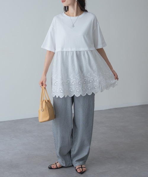 refinedworks(リファインドワークス)の「【refinedworks】1枚で主役を張る、レース ドッキング チュニック(Tシャツ/カットソー・レディース・ネイビー/ホワイト・FREE)」の16枚目の写真
