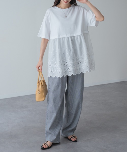 refinedworks(リファインドワークス)の「【refinedworks】1枚で主役を張る、レース ドッキング チュニック(Tシャツ/カットソー・レディース・ネイビー/ホワイト・FREE)」の18枚目の写真