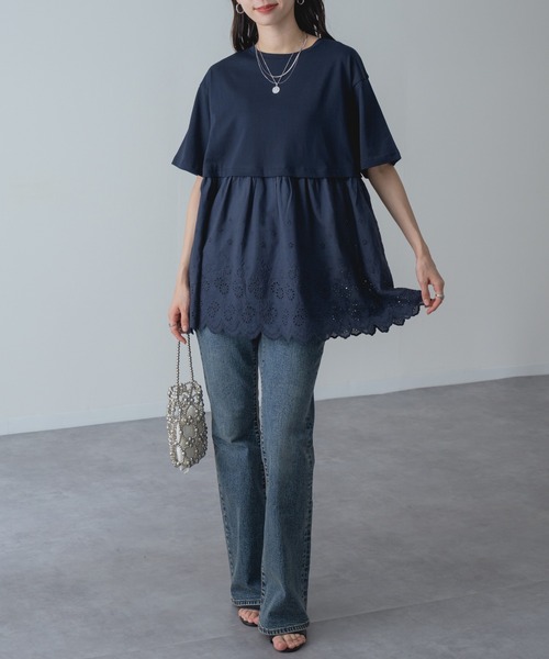 refinedworks(リファインドワークス)の「【refinedworks】1枚で主役を張る、レース ドッキング チュニック(Tシャツ/カットソー・レディース・ネイビー/ホワイト・FREE)」の19枚目の写真
