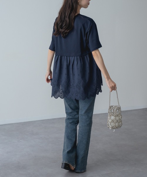 refinedworks(リファインドワークス)の「【refinedworks】1枚で主役を張る、レース ドッキング チュニック(Tシャツ/カットソー・レディース・ネイビー/ホワイト・FREE)」の22枚目の写真