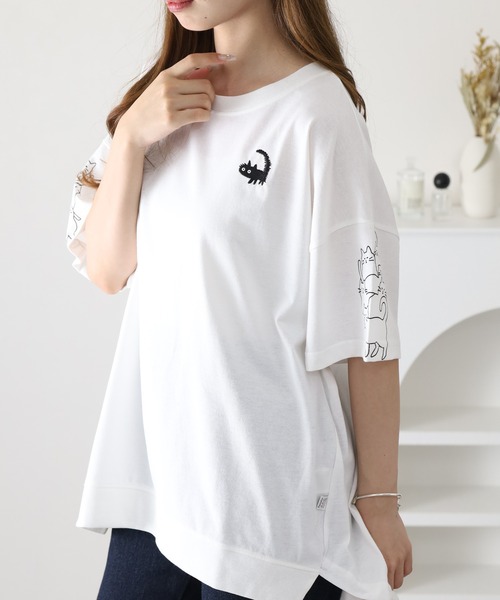 FUNALIVE(ファンアライブ)の「裾ドロスト刺繍プルオーバー 半袖(Tシャツ/カットソー・レディース・ライトブルー/オフホワイト・M/L)」の4枚目の写真