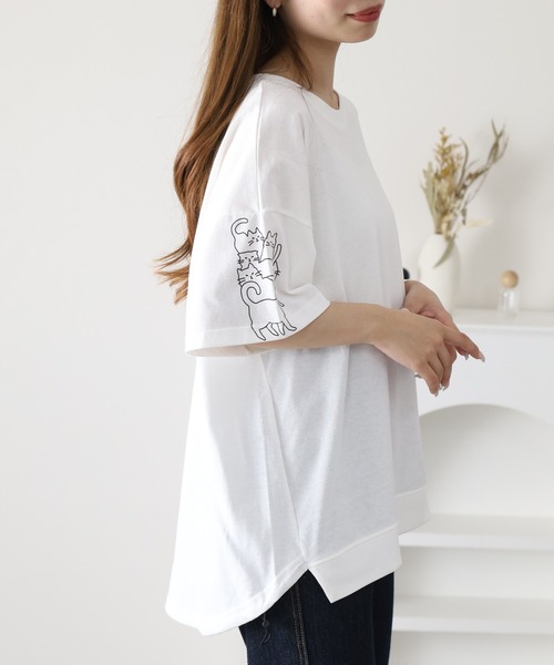 FUNALIVE(ファンアライブ)の「裾ドロスト刺繍プルオーバー 半袖(Tシャツ/カットソー・レディース・ライトブルー/オフホワイト・M/L)」の5枚目の写真