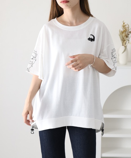 FUNALIVE(ファンアライブ)の「裾ドロスト刺繍プルオーバー 半袖(Tシャツ/カットソー・レディース・ライトブルー/オフホワイト・M/L)」の6枚目の写真
