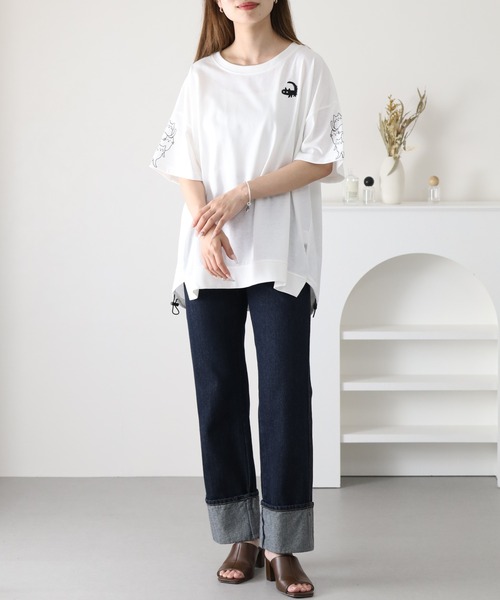 FUNALIVE(ファンアライブ)の「裾ドロスト刺繍プルオーバー 半袖(Tシャツ/カットソー・レディース・ライトブルー/オフホワイト・M/L)」の7枚目の写真