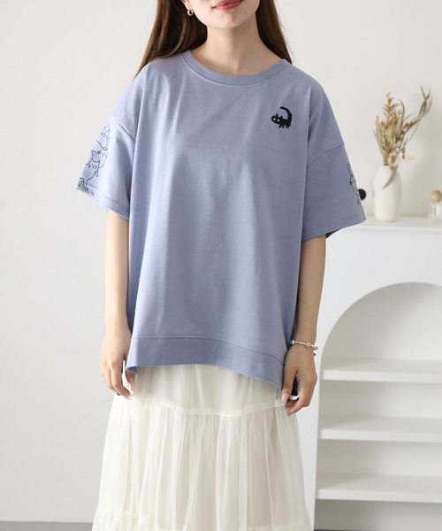 FUNALIVE(ファンアライブ)の「裾ドロスト刺繍プルオーバー 半袖(Tシャツ/カットソー・レディース・ライトブルー/オフホワイト・M/L)」の16枚目の写真