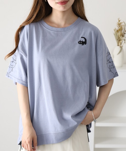 FUNALIVE(ファンアライブ)の「裾ドロスト刺繍プルオーバー 半袖(Tシャツ/カットソー・レディース・ライトブルー/オフホワイト・M/L)」の9枚目の写真