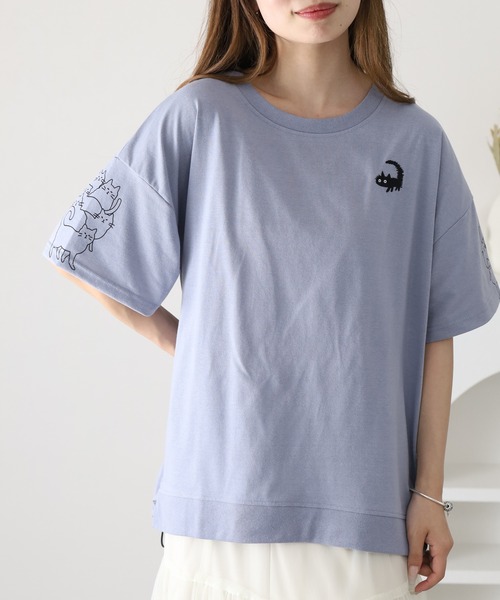 FUNALIVE(ファンアライブ)の「裾ドロスト刺繍プルオーバー 半袖(Tシャツ/カットソー・レディース・ライトブルー/オフホワイト・M/L)」の11枚目の写真
