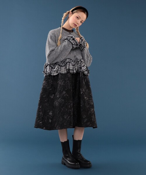 CAROLINA GLASER(カロリナ グレイサー)の「チェック フリル カーディガン(カーディガン/ボレロ・レディース・ネイビー/グレー・ONE SIZE)」の5枚目の写真