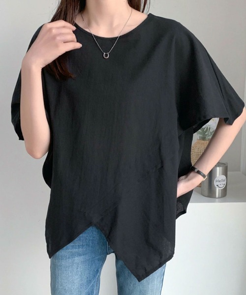 2ly2(トゥーリートゥー)の「アシンメトリーヘム ゆったりカットソー(Tシャツ/カットソー・レディース・ブラック/カーキ/キャメル・FREE)」の2枚目の写真
