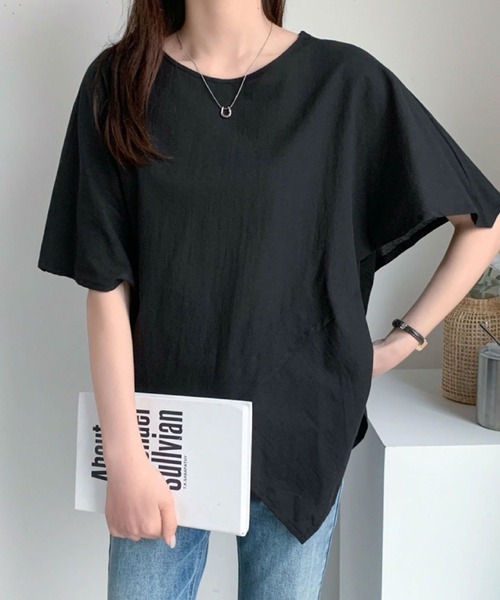 2ly2(トゥーリートゥー)の「アシンメトリーヘム ゆったりカットソー(Tシャツ/カットソー・レディース・ブラック/カーキ/キャメル・FREE)」の7枚目の写真