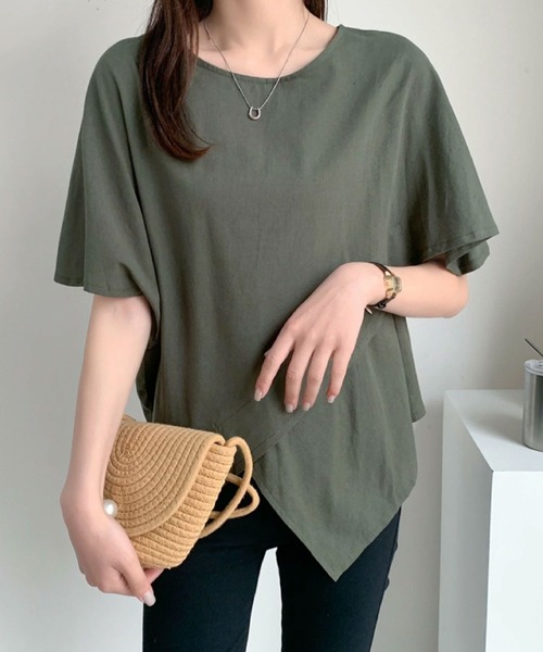 2ly2(トゥーリートゥー)の「アシンメトリーヘム ゆったりカットソー(Tシャツ/カットソー・レディース・ブラック/カーキ/キャメル・FREE)」の9枚目の写真
