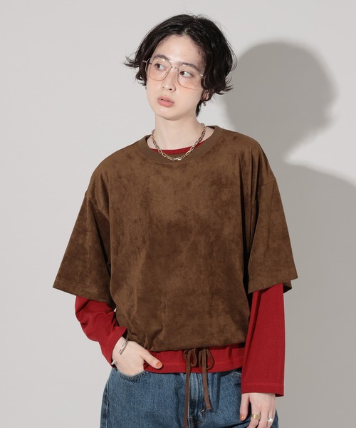 GEORGE'S（ジョージズ）の「ドロストスエードプルオーバー（Tシャツ/カットソー・レディース・ベージュ/イエロー/ブラウン・FREE）」の2枚目の写真