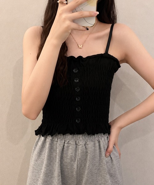 IRADOWL(アイラドール)の「シャーリングデザインキャミトップス(キャミソール・レディース・ホワイト/ブラック/ピンク・FREE)」の8枚目の写真