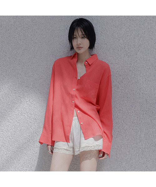 MEMUA（メムア）の「オーバーラインテンセルリネンシャツ（ブラック）（シャツ/ブラウス・レディース・ブラック/ベージュ/レッド/アイボリー/オートミール・FREE）」の5枚目の写真