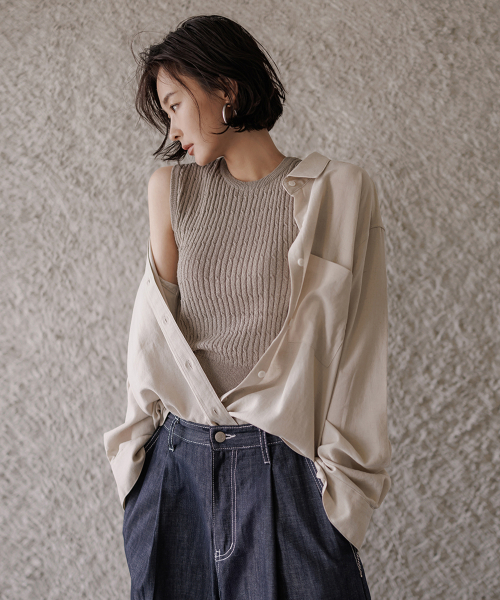 MEMUA（メムア）の「オーバーラインテンセルリネンシャツ（ブラック）（シャツ/ブラウス・レディース・ブラック/ベージュ/レッド/アイボリー/オートミール・FREE）」の9枚目の写真