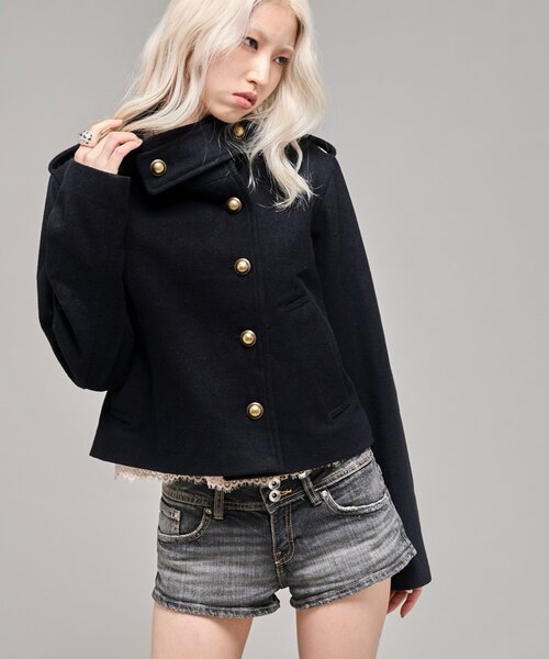 WHO'S WHO gallery（フーズフーギャラリー）の「【26AW LOOK掲載品番】スタンドネックアシメジャケット（ブルゾン・レディース・ブラック/チャコールグレー/キャメル・FREE）」の15枚目の写真