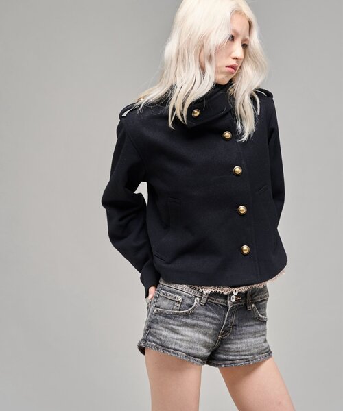 WHO'S WHO gallery（フーズフーギャラリー）の「【26AW LOOK掲載品番】スタンドネックアシメジャケット（ブルゾン・レディース・ブラック/チャコールグレー/キャメル・FREE）」の9枚目の写真