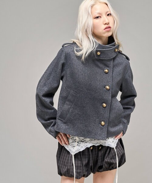 WHO'S WHO gallery（フーズフーギャラリー）の「【26AW LOOK掲載品番】スタンドネックアシメジャケット（ブルゾン・レディース・ブラック/チャコールグレー/キャメル・FREE）」の6枚目の写真