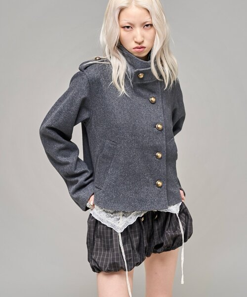 WHO'S WHO gallery（フーズフーギャラリー）の「【26AW LOOK掲載品番】スタンドネックアシメジャケット（ブルゾン・レディース・ブラック/チャコールグレー/キャメル・FREE）」の7枚目の写真
