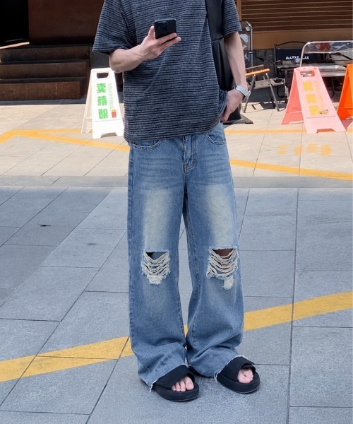 DSクラッシュワイドデニムパンツ（デニムパンツ）｜DOUBLE STEAL 