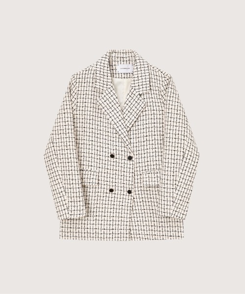 LA POMME petit(ラポミ・プチ)の「Elegant Style Tweed Check Jacket/エレガントスタイルツイードチェックジャケット(テーラードジャケット・レディース・ホワイト・FREE)」の1枚目の写真