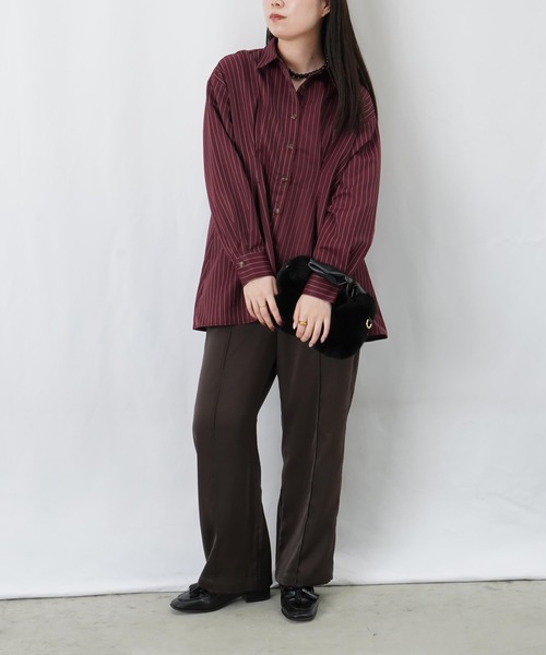 LUCA/LADY LUCK LUCA(ルカ/レディラックルカ)の「LC/LLL ウエストタックストライプチュニック(シャツ/ブラウス・レディース・オフホワイト/ボルドー・FREE)」の1枚目の写真
