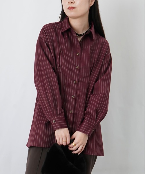 LUCA/LADY LUCK LUCA(ルカ/レディラックルカ)の「LC/LLL ウエストタックストライプチュニック(シャツ/ブラウス・レディース・オフホワイト/ボルドー・FREE)」の4枚目の写真