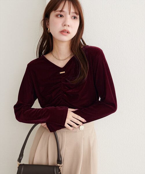 natural couture（ナチュラルクチュール）の「シアーベロアギャザーロンT（Tシャツ/カットソー・レディース・ブラック系その他/オフホワイト/ドット/ブラウン/その他1/ダークブラウン/ブラック/アイボリー/ボルドー/レッド系その他・FREE）」の7枚目の写真