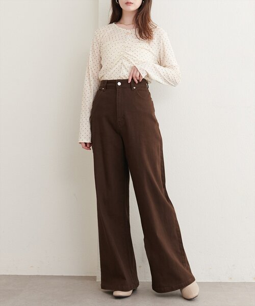 natural couture（ナチュラルクチュール）の「シアーベロアギャザーロンT（Tシャツ/カットソー・レディース・ブラック系その他/オフホワイト/ドット/ブラウン/その他1/ダークブラウン/ブラック/アイボリー/ボルドー/レッド系その他・FREE）」の14枚目の写真