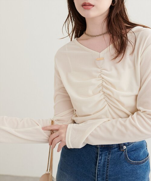 natural couture（ナチュラルクチュール）の「シアーベロアギャザーロンT（Tシャツ/カットソー・レディース・ブラック系その他/オフホワイト/ドット/ブラウン/その他1/ダークブラウン/ブラック/アイボリー/ボルドー/レッド系その他・FREE）」の15枚目の写真