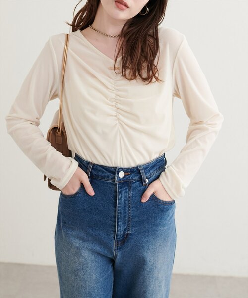 natural couture（ナチュラルクチュール）の「シアーベロアギャザーロンT（Tシャツ/カットソー・レディース・ブラック系その他/オフホワイト/ドット/ブラウン/その他1/ダークブラウン/ブラック/アイボリー/ボルドー/レッド系その他・FREE）」の16枚目の写真
