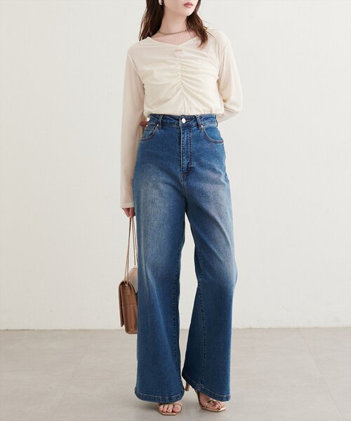 natural couture（ナチュラルクチュール）の「シアーベロアギャザーロンT（Tシャツ/カットソー・レディース・ブラック系その他/オフホワイト/ドット/ブラウン/その他1/ダークブラウン/ブラック/アイボリー/ボルドー/レッド系その他・FREE）」の18枚目の写真