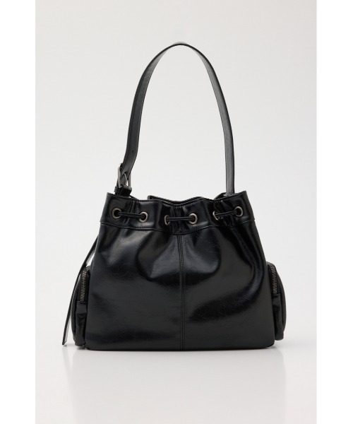 LAGUA GEM(ラグアジェム)の「DRAWSTRING FAUX LEATHER バッグ(ショルダーバッグ・レディース・バーガンディー/ブラック・FREE)」の5枚目の写真