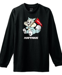 Moftique（モフティック） 長袖Tシャツ レディース アニマル 猫 キャット イラスト ロゴ プリント Tシャツ 長袖 ロンT ロングTシャツ カットソー トップス ユニセックス