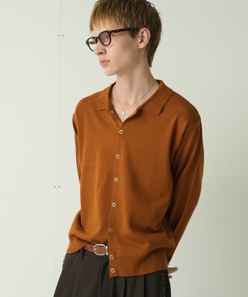 Adoon plain(アドーンプレーン)の「Snap Button Knit Polo Cardigan / スナップボタンニットポロカーディガン(カーディガン/ボレロ・メンズ・ブラウン/チャコールグレー/ブルー/アイボリー/カーキ/キャメル・MEDIUM/LARGE)」の6枚目の写真